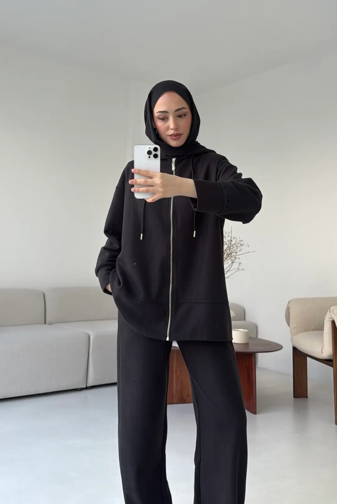Örme Fermuarlı Takım Siyah