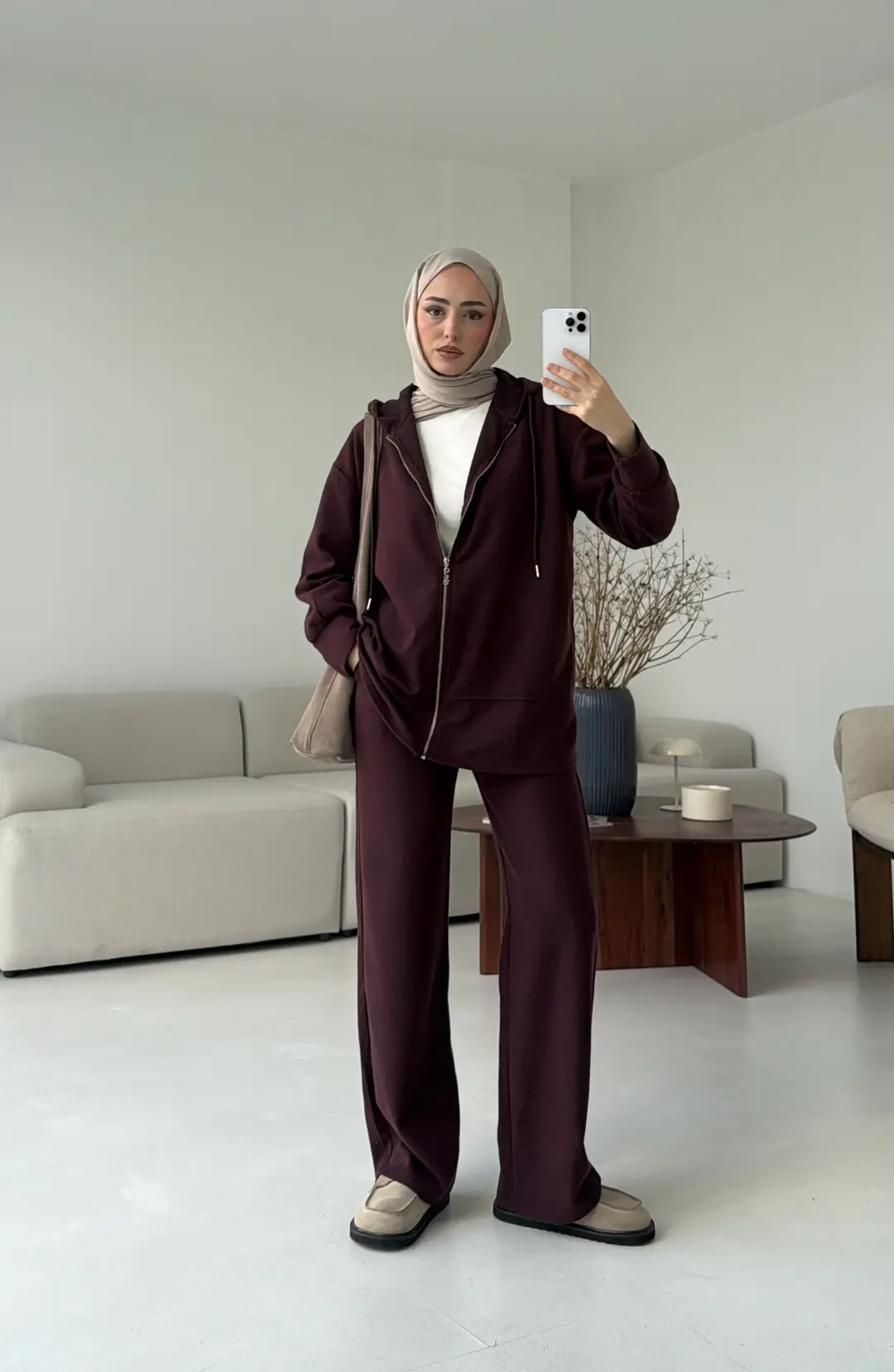 Örme Fermuarlı Takım Bordo