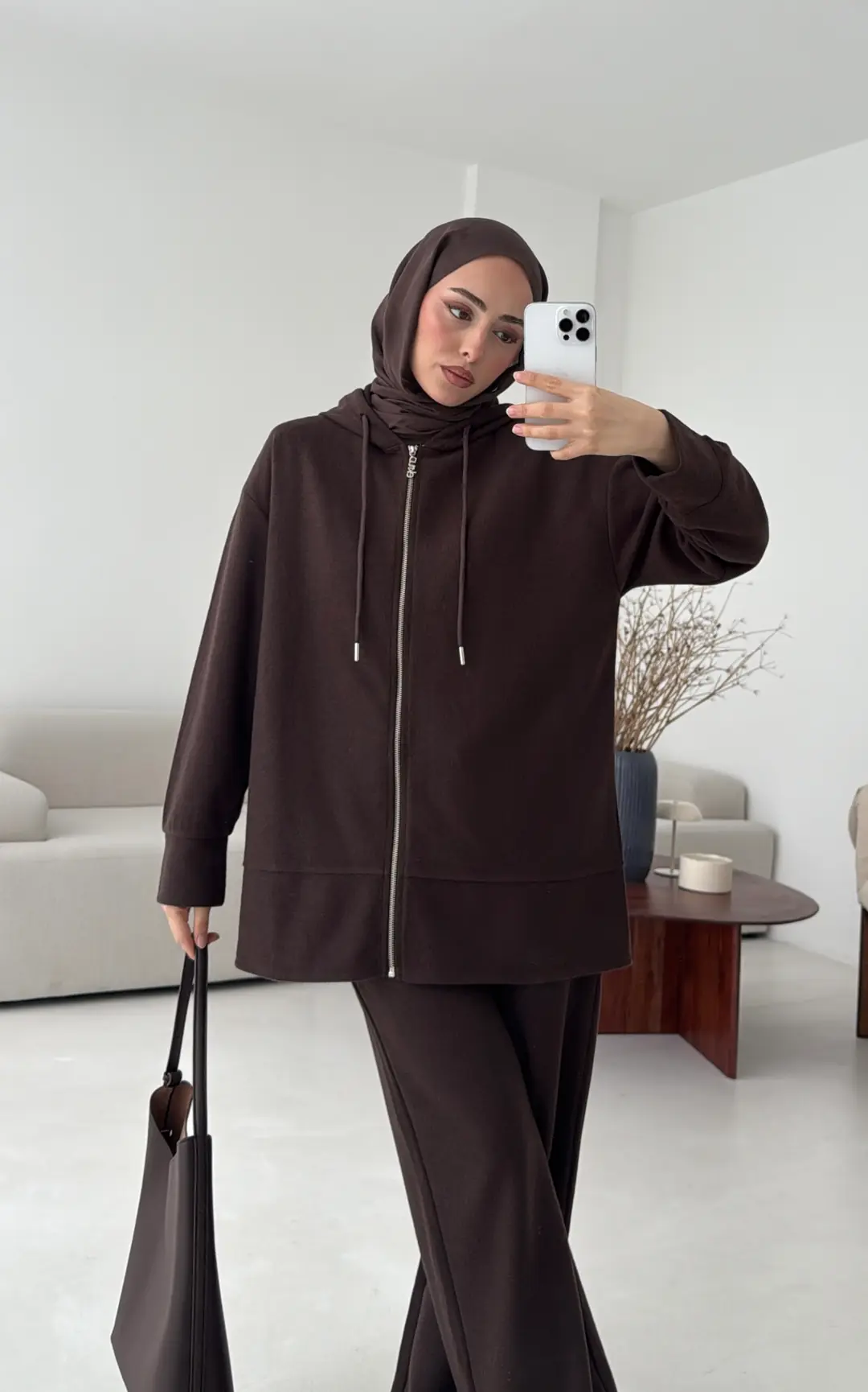 Örme Fermuarlı Takım Kahve