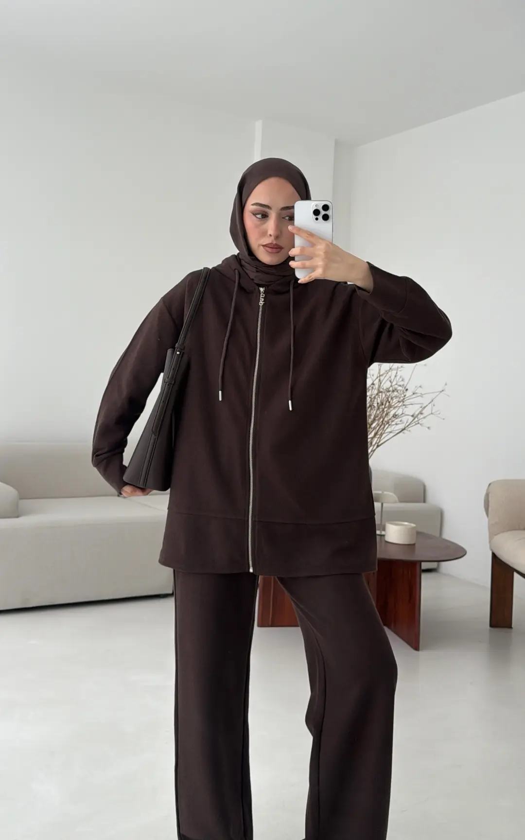 Örme Fermuarlı Takım Kahve