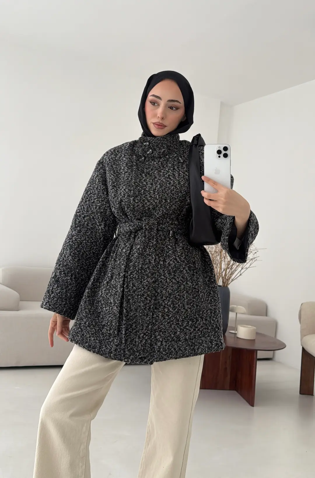 Siyah Gri Geçişli Kaban