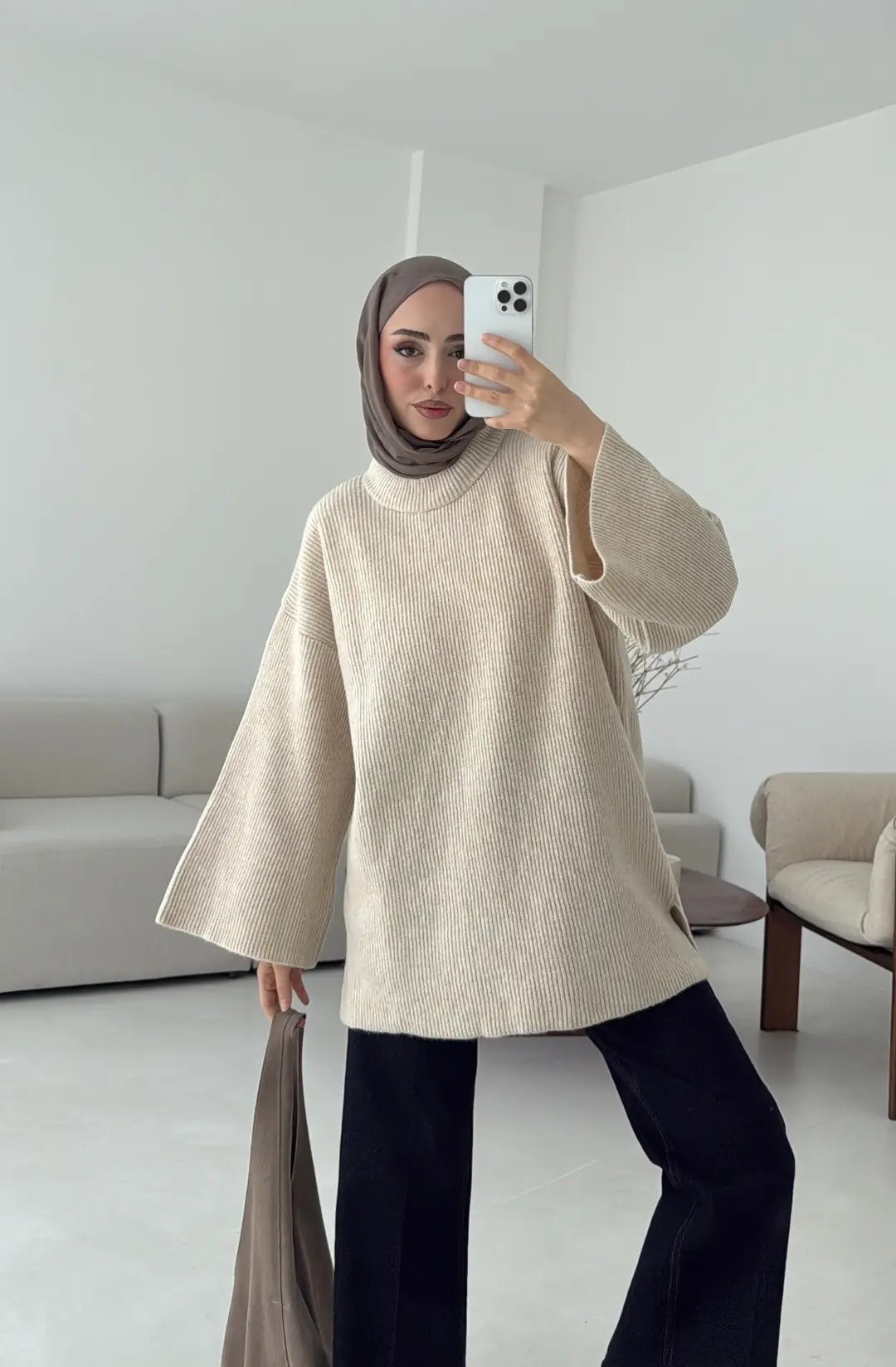 Premium Kalın Fitilli Kazak Bej