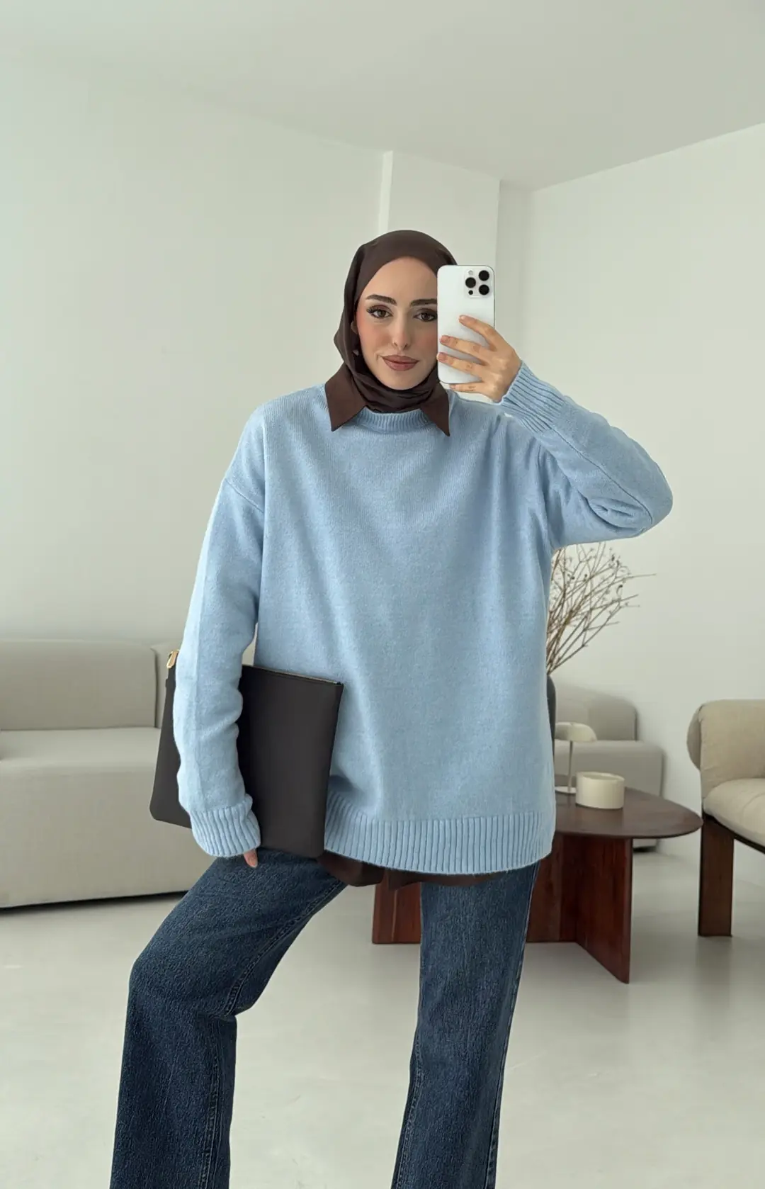 Reglan Kol Triko Kazak Acık Mavi