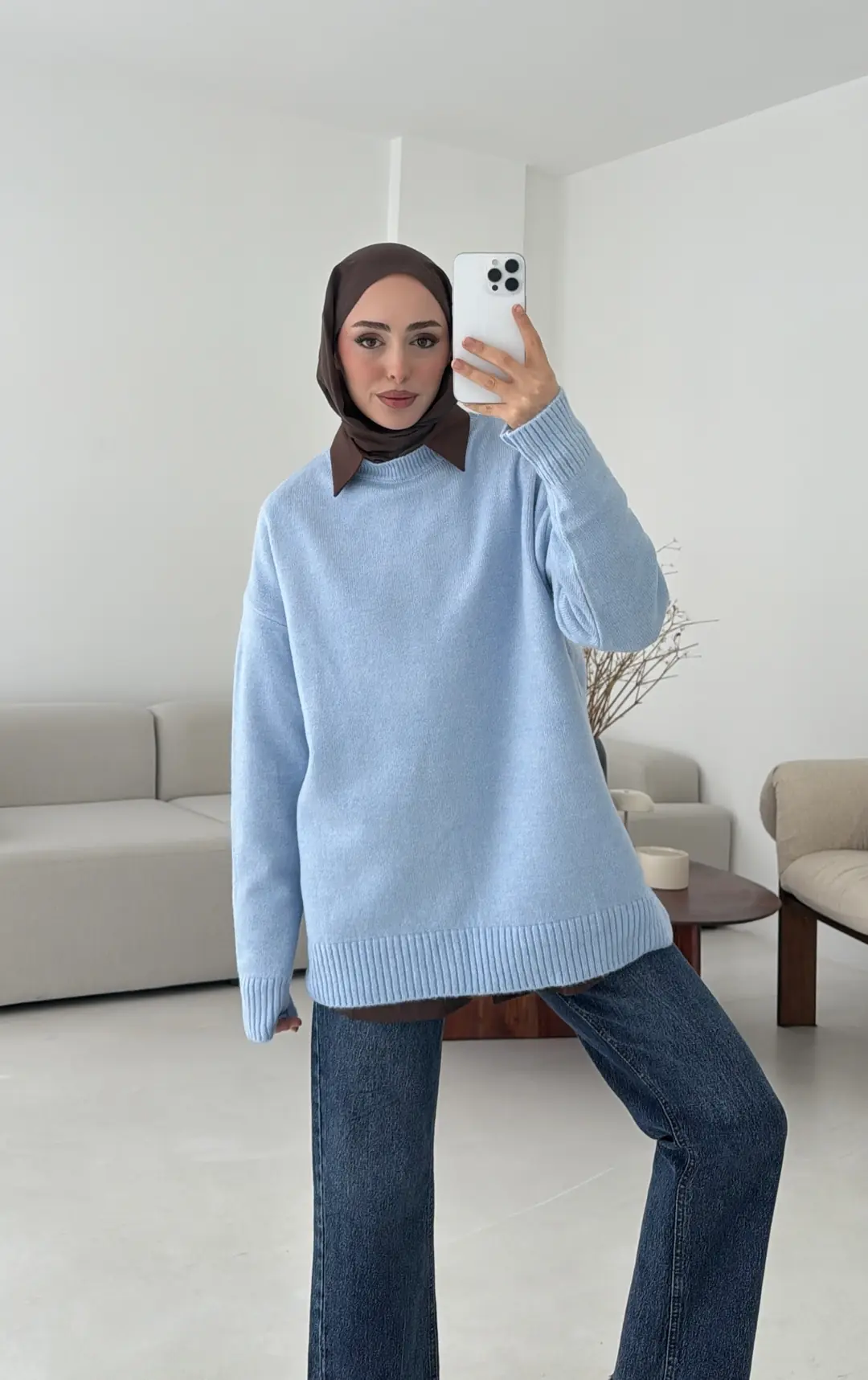 Reglan Kol Triko Kazak Acık Mavi