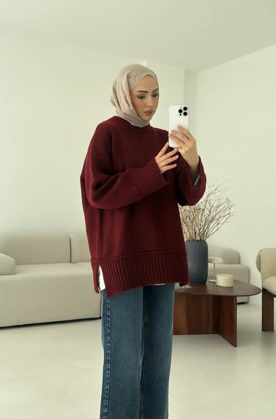 Kalın Manşet Kazak Bordo