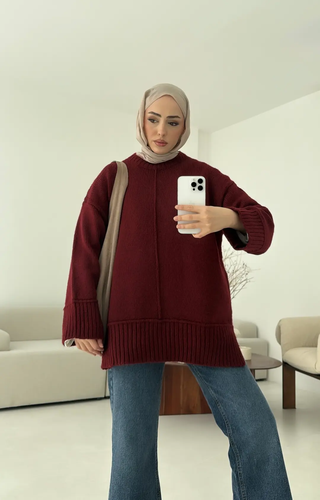 Kalın Manşet Kazak Bordo