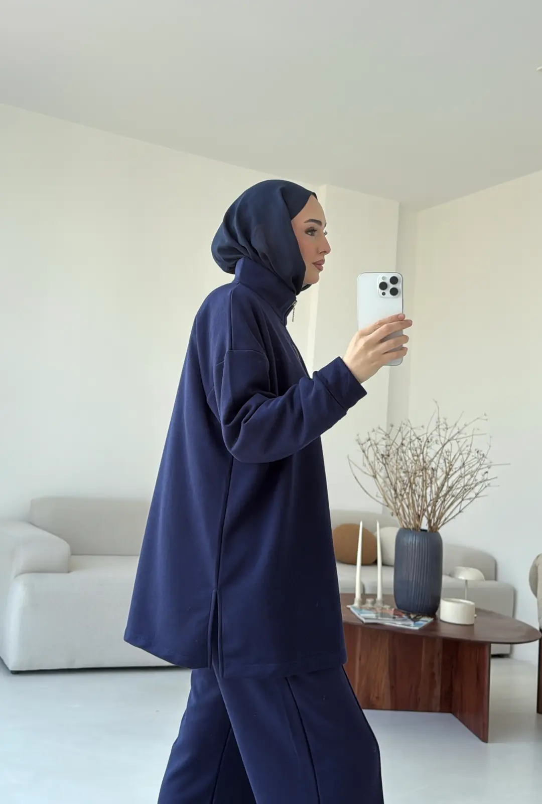 Yüksek Yaka Fermuarlı Takım Lacivert