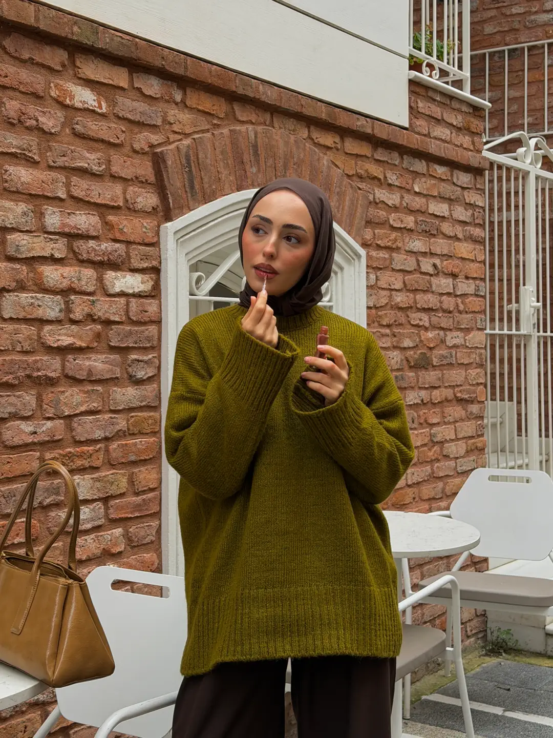Çİft Kat Triko Kazak Zeytin Yeşili