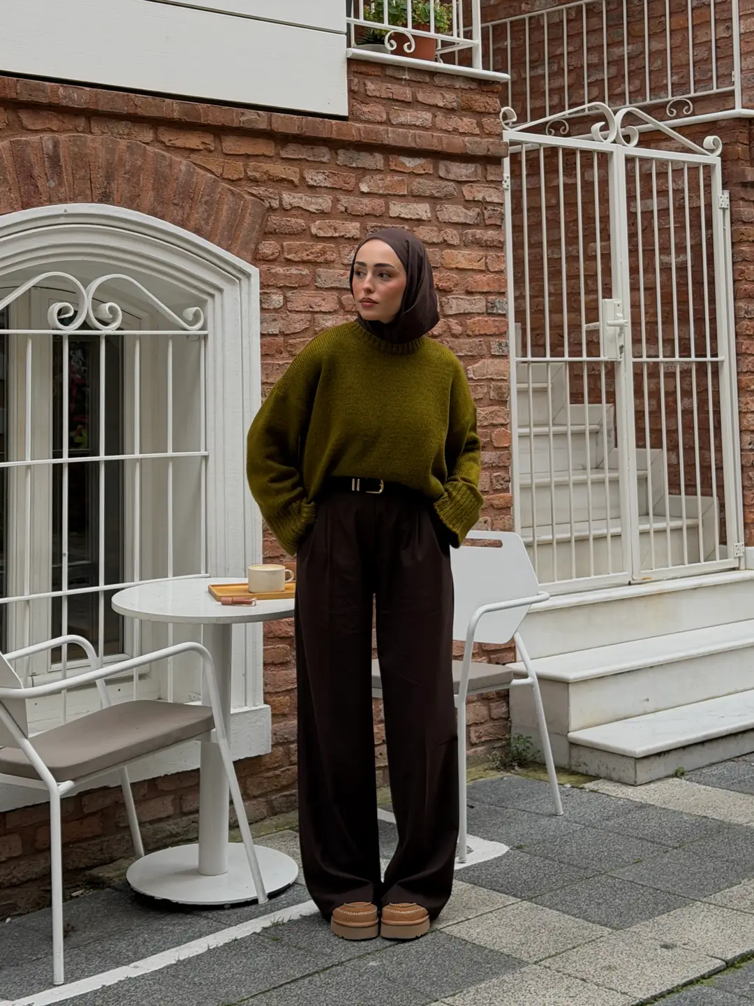 Çİft Kat Triko Kazak Zeytin Yeşili