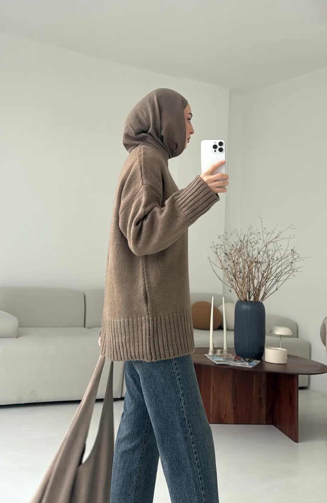 Oversize Soft Triko Kazak Koyu Vizon