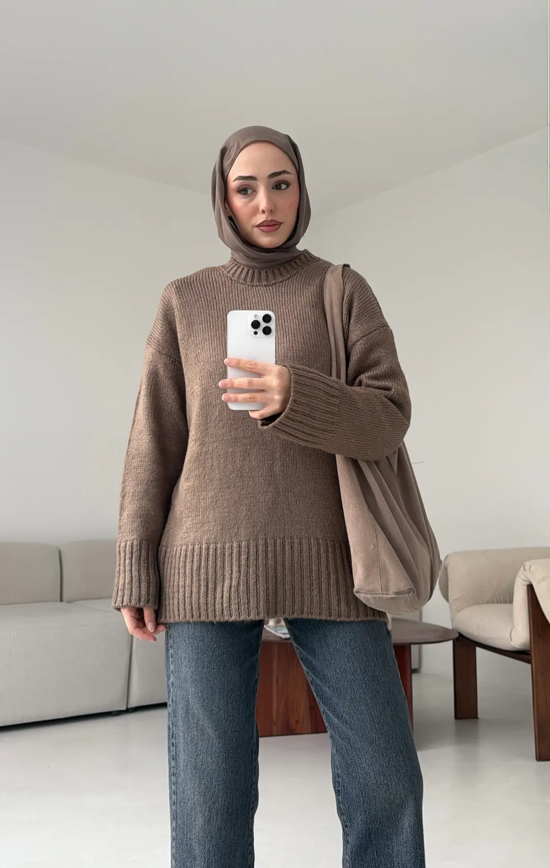 Oversize Soft Triko Kazak Koyu Vizon