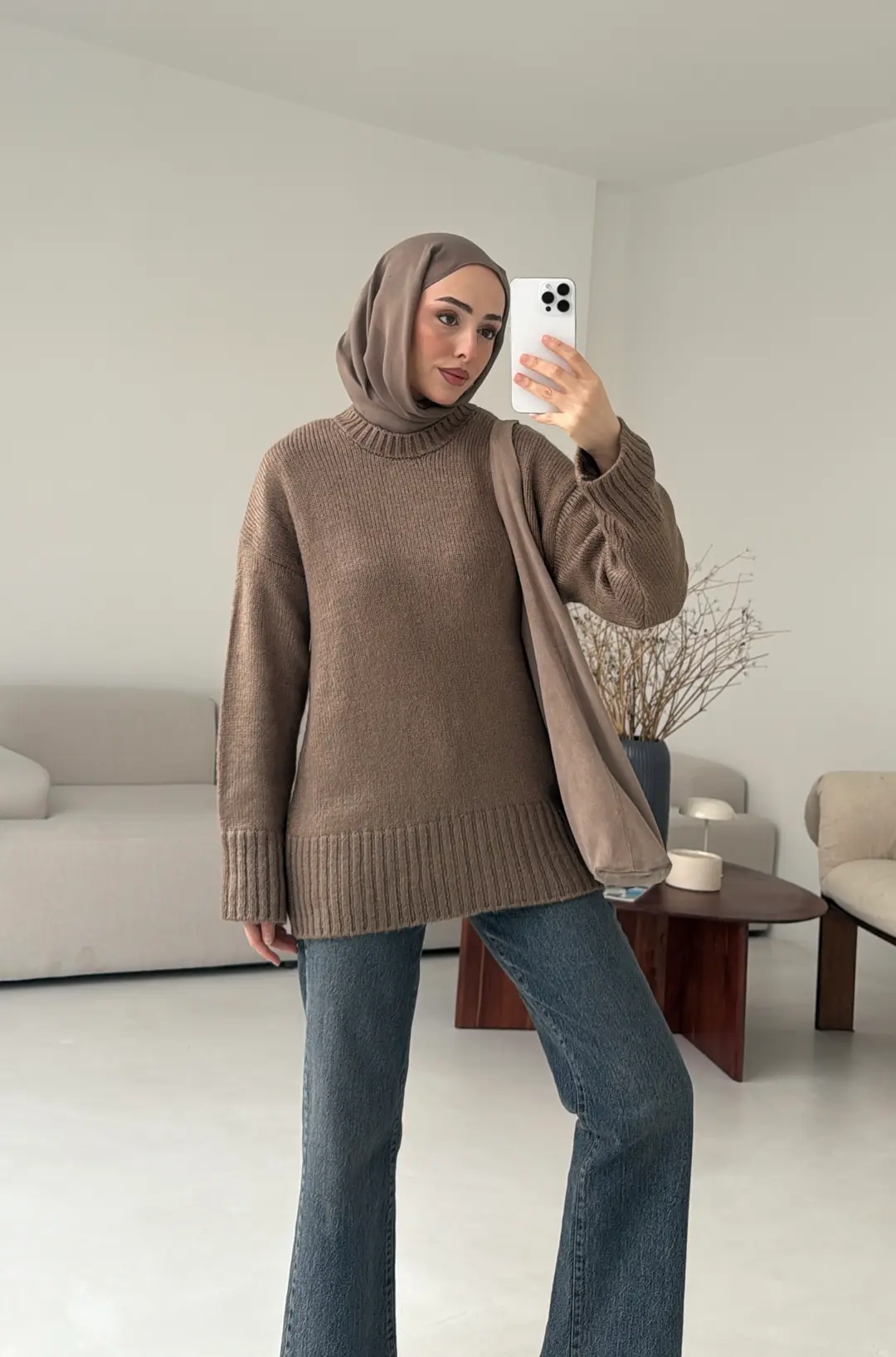 Oversize Soft Triko Kazak Koyu Vizon