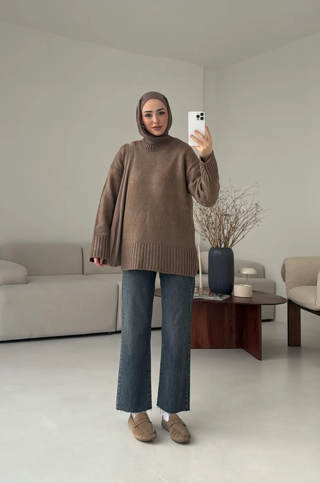 Oversize Soft Triko Kazak Koyu Vizon