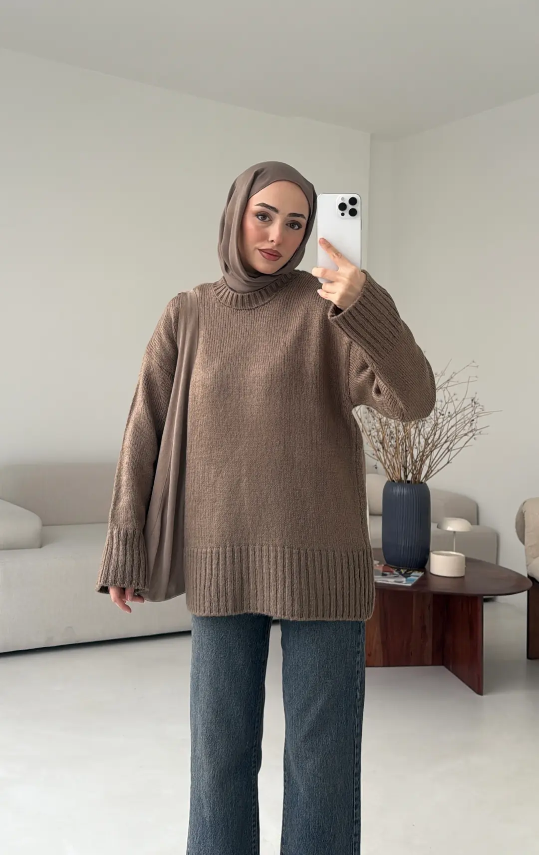 Oversize Soft Triko Kazak Koyu Vizon