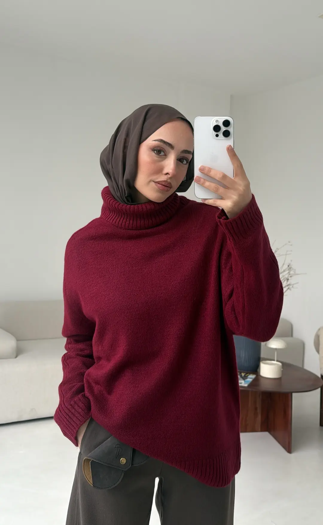 Kol Ortası Fitilli Kazak Bordo