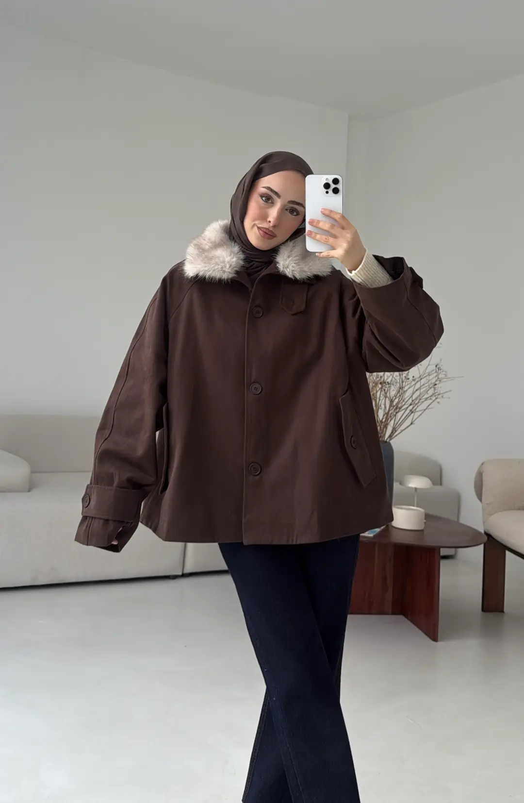 Yakası Kürk Detay Gabardin Ceket