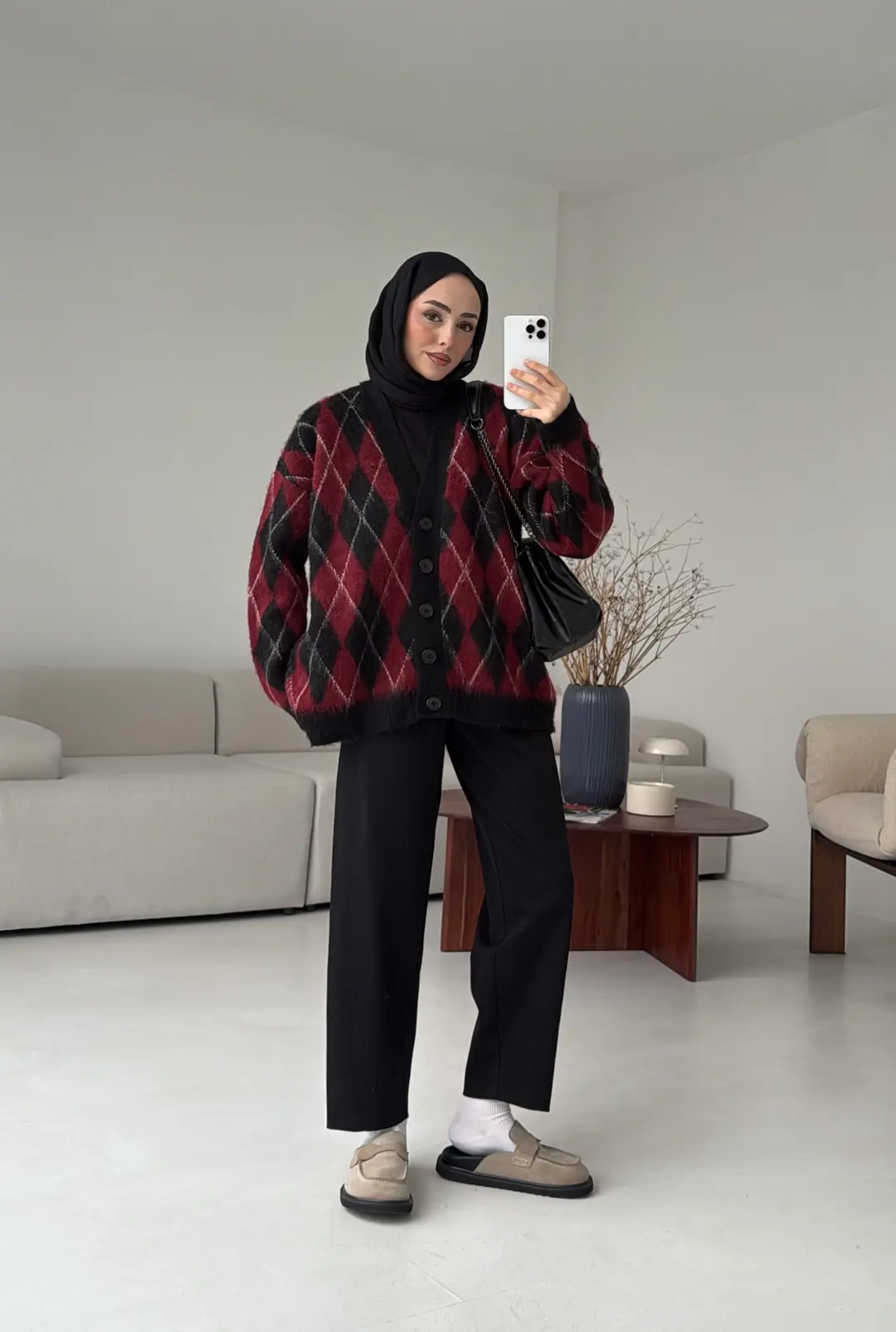 Kalın Hırka Bordo/Siyah