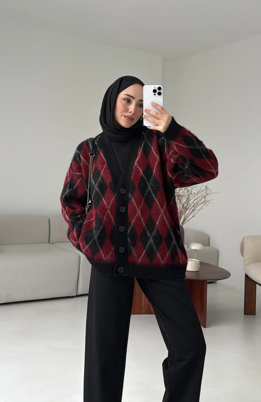 Kalın Hırka Bordo/Siyah