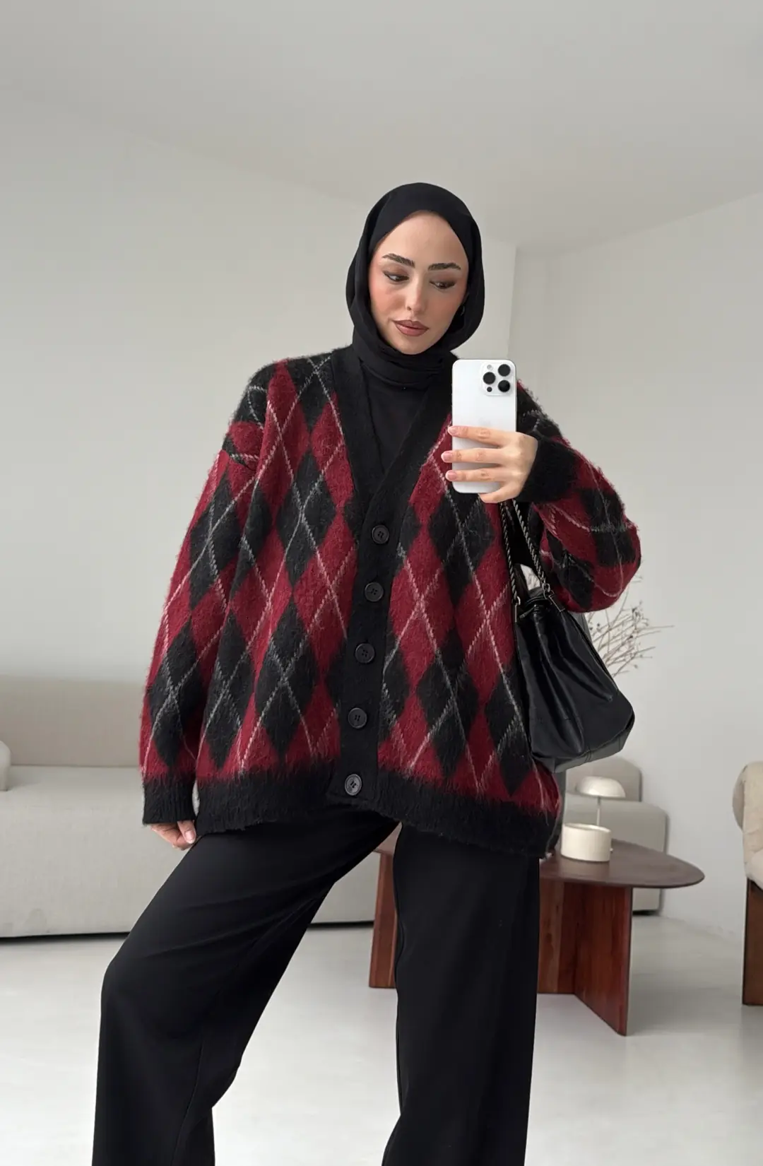 Kalın Hırka Bordo/Siyah