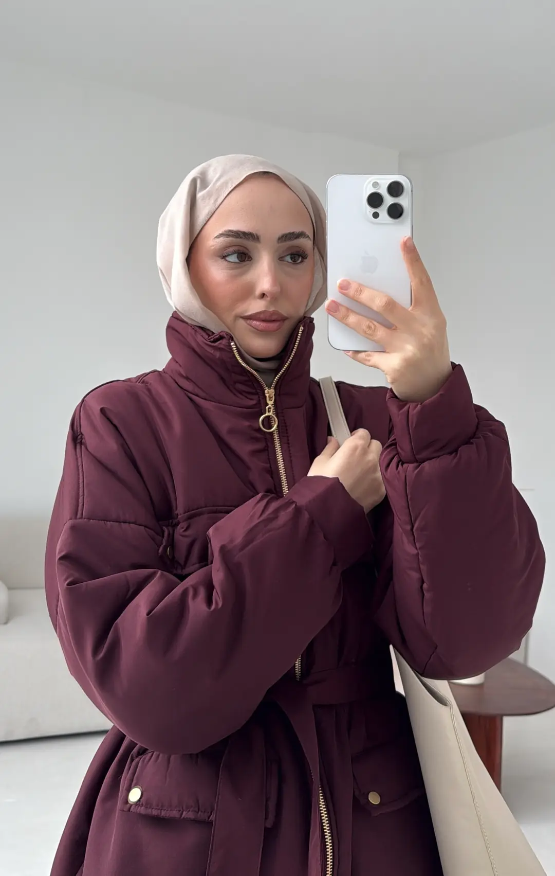 Elyaf Dolgulu Hafif Mont Bordo