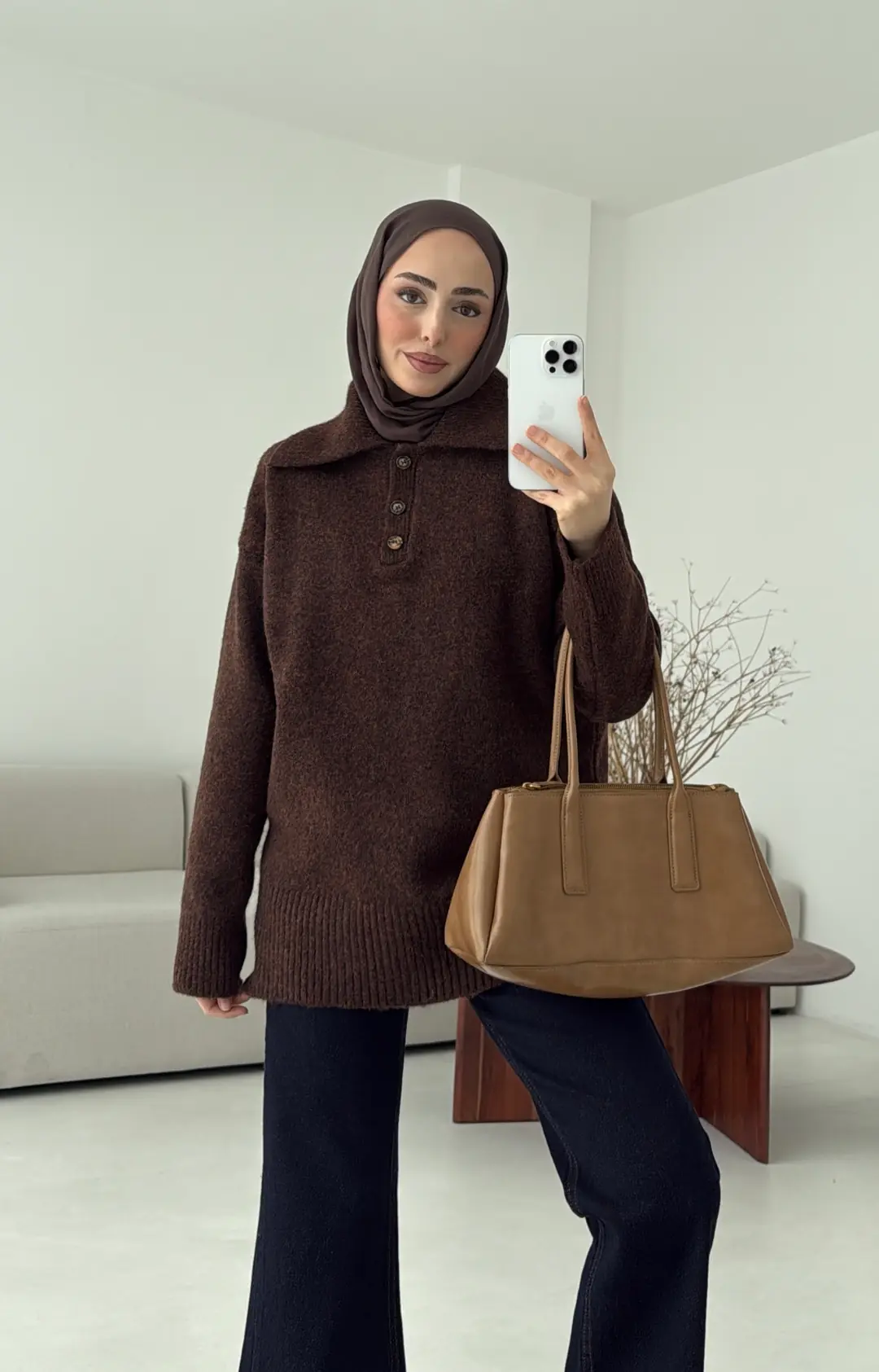 Premium Kalın Yakalı Kazak Kahve