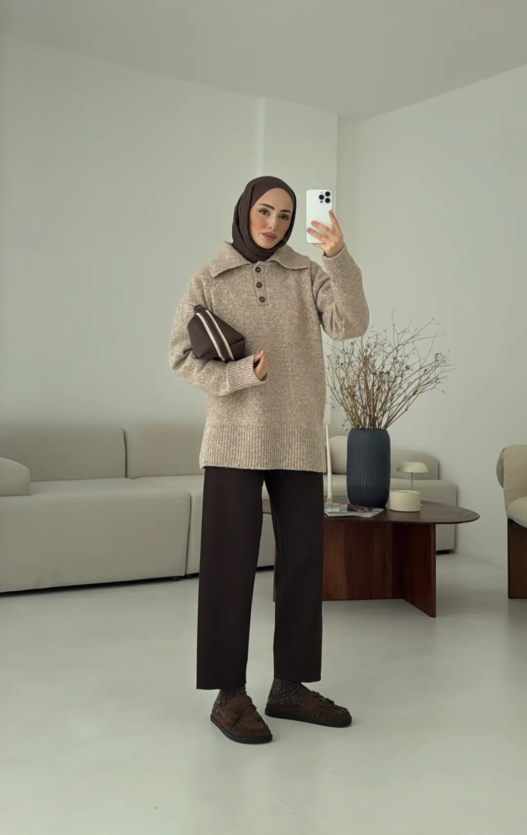 Premium Kalın Yakalı Kazak Vizon