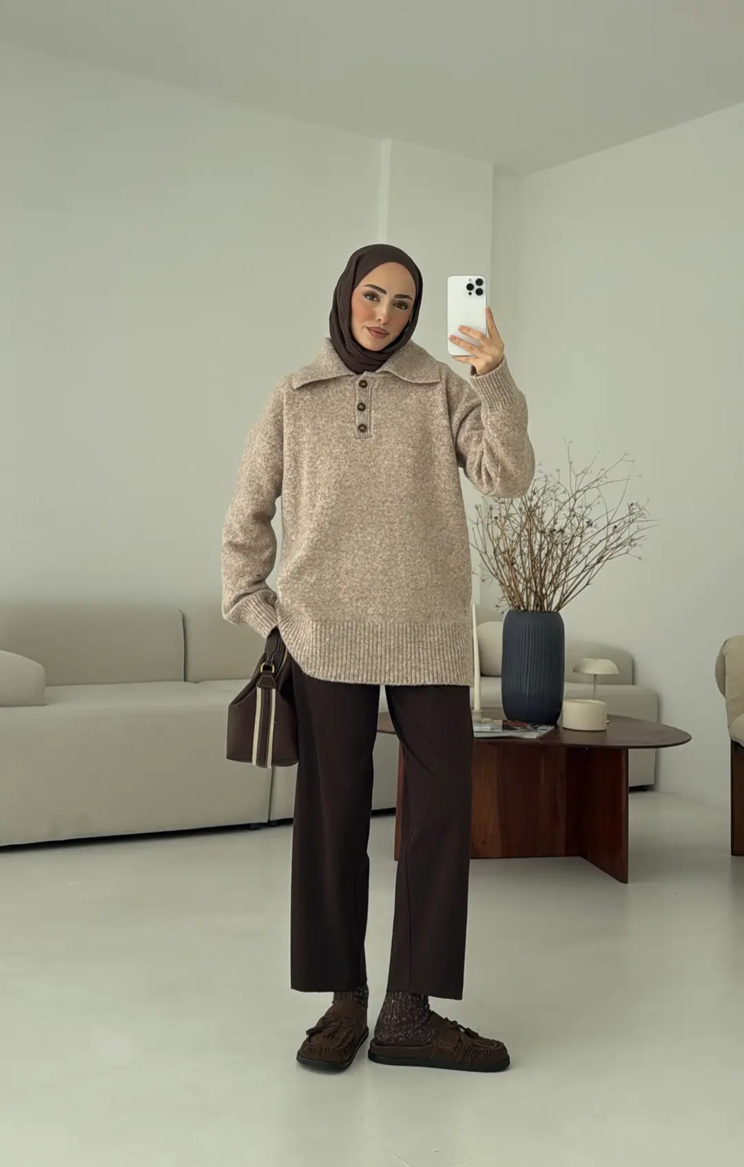 Premium Kalın Yakalı Kazak Vizon