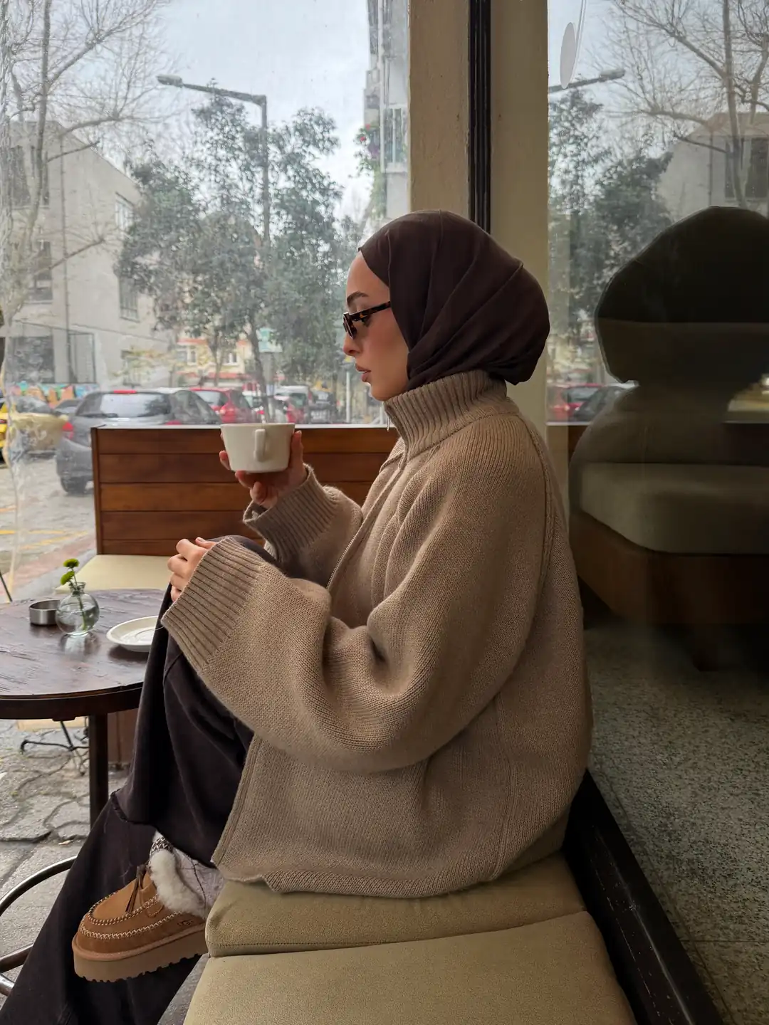 Çift Fermuarlı Hırka Vizon