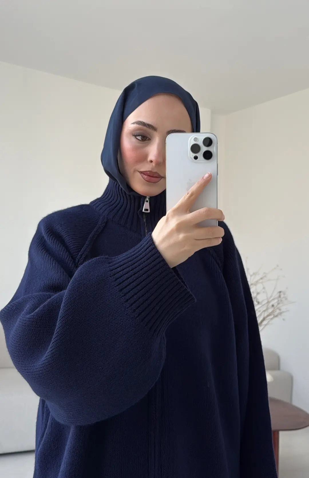 Çift Fermuarlı Hırka Lacivert
