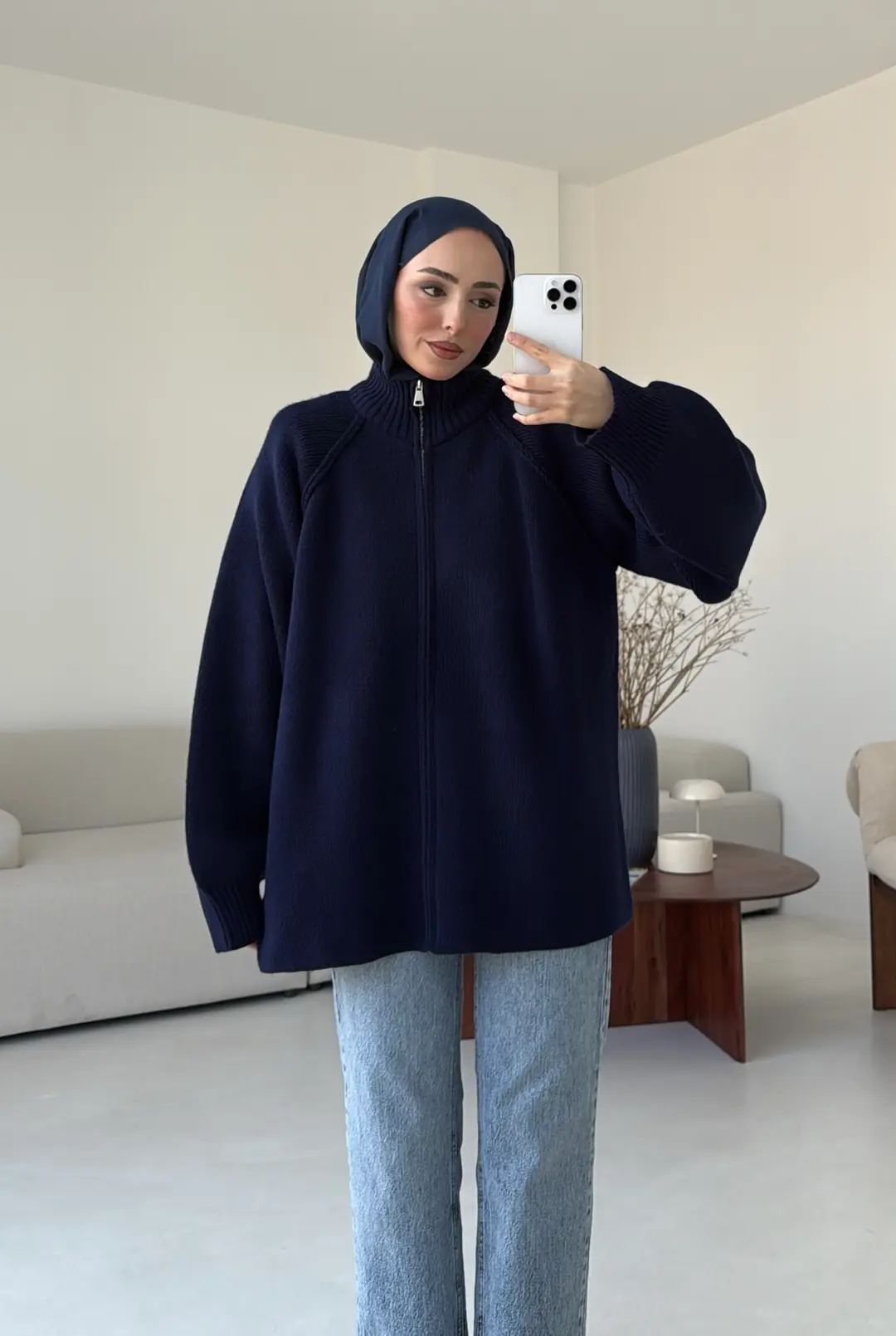 Çift Fermuarlı Hırka Lacivert