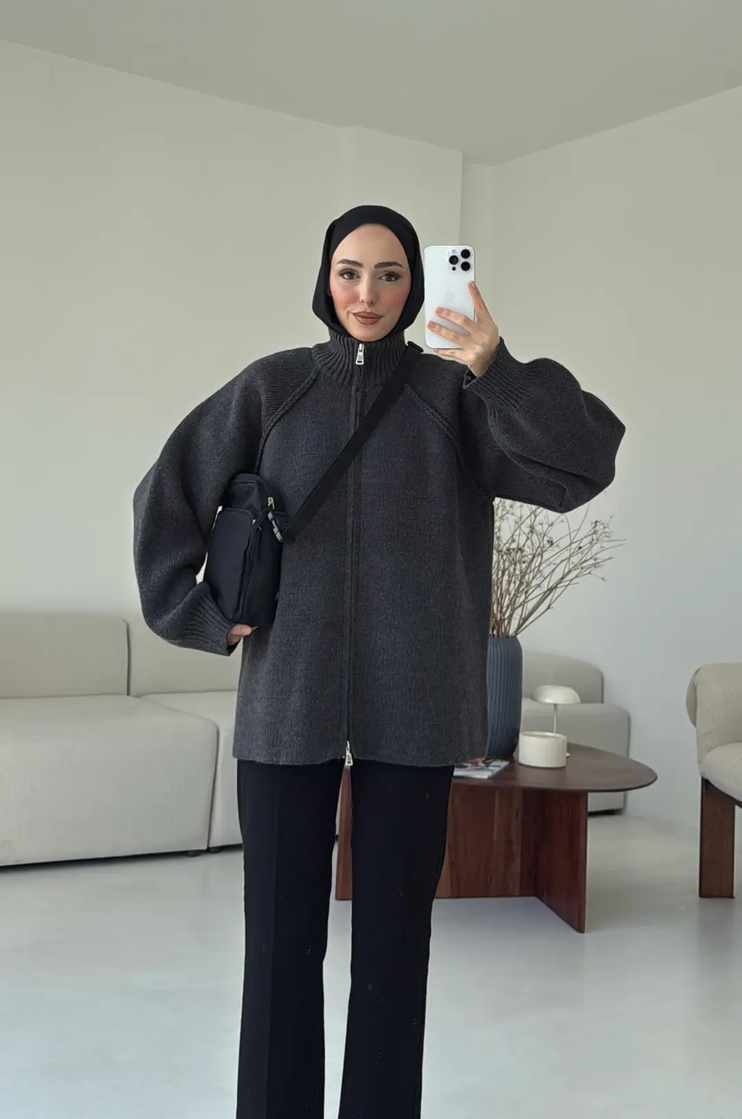 Çift Fermuarlı Hırka Antrasit
