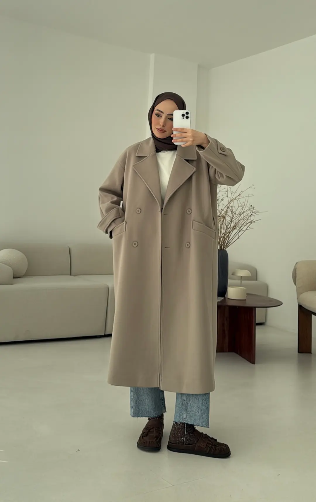 Uzun Kemerli Bej Kaban