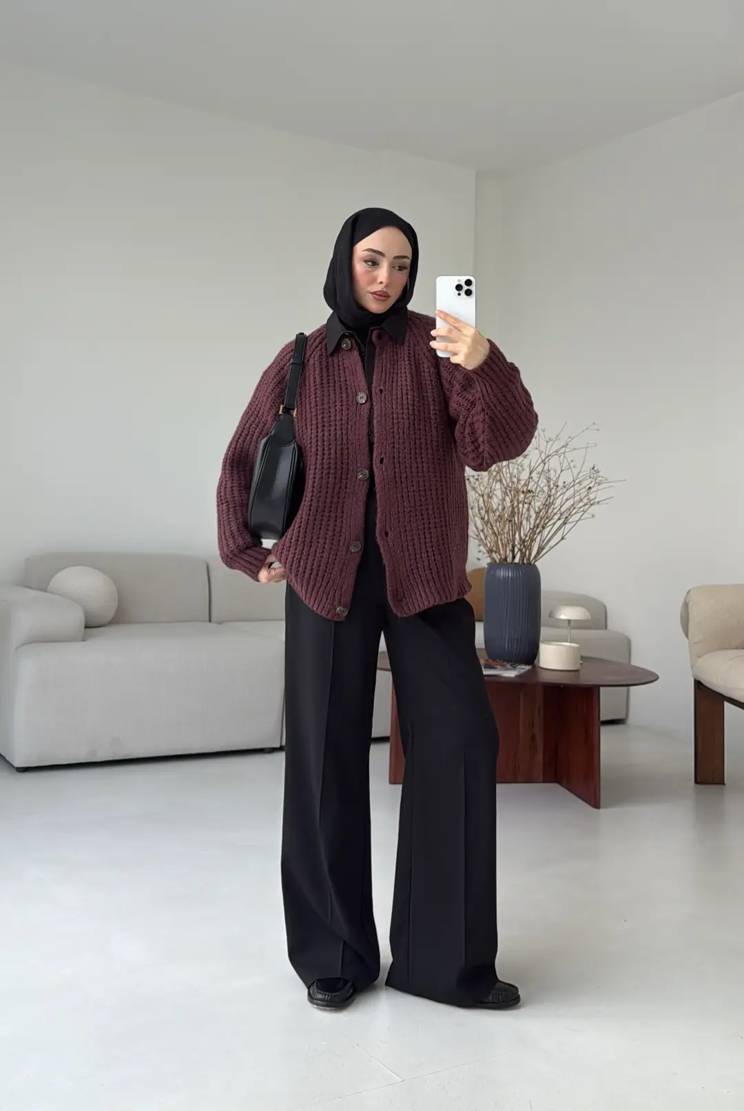 Düğmeli Bordo Hırka