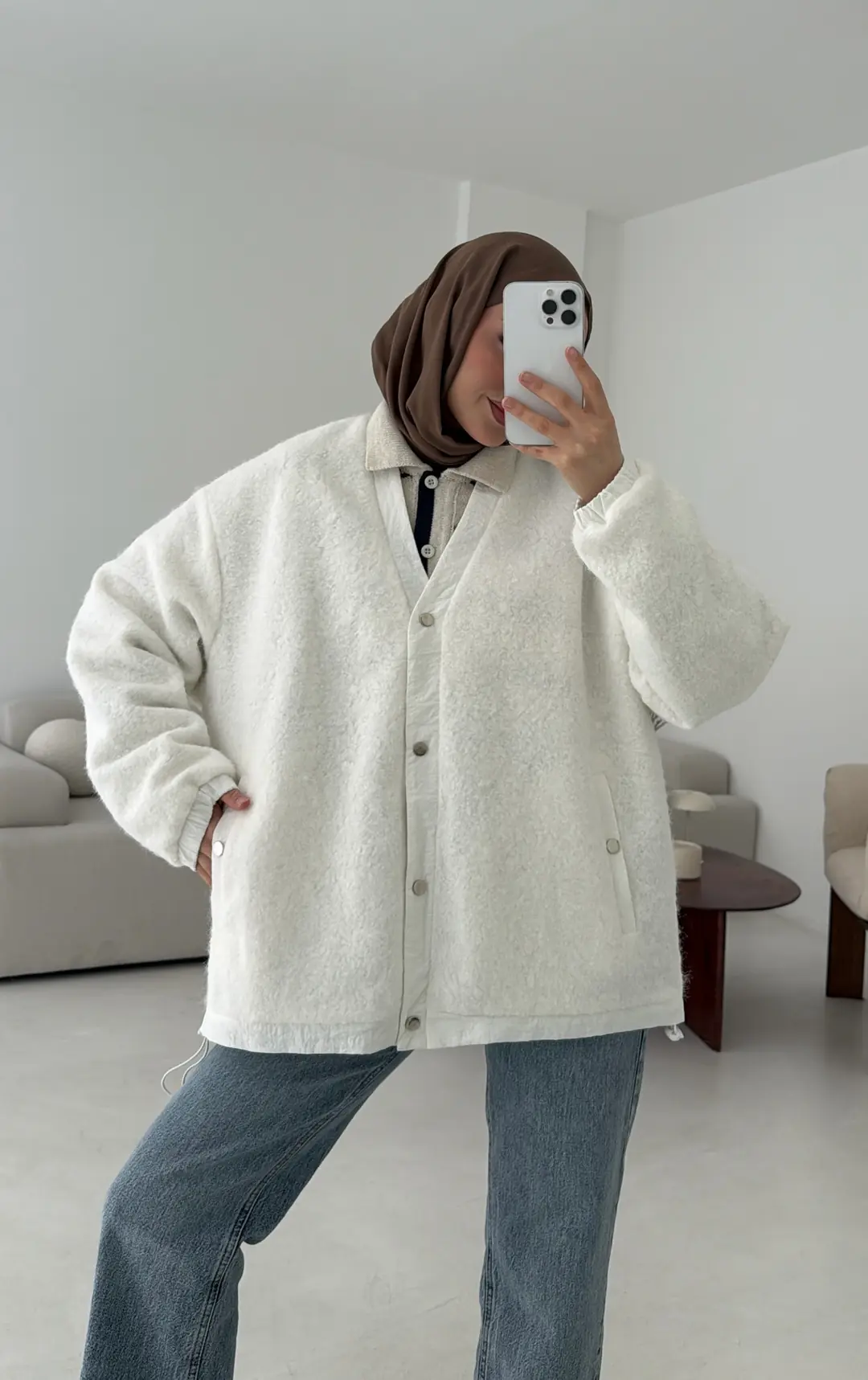 Buklet Bomber Ceket Beyaz