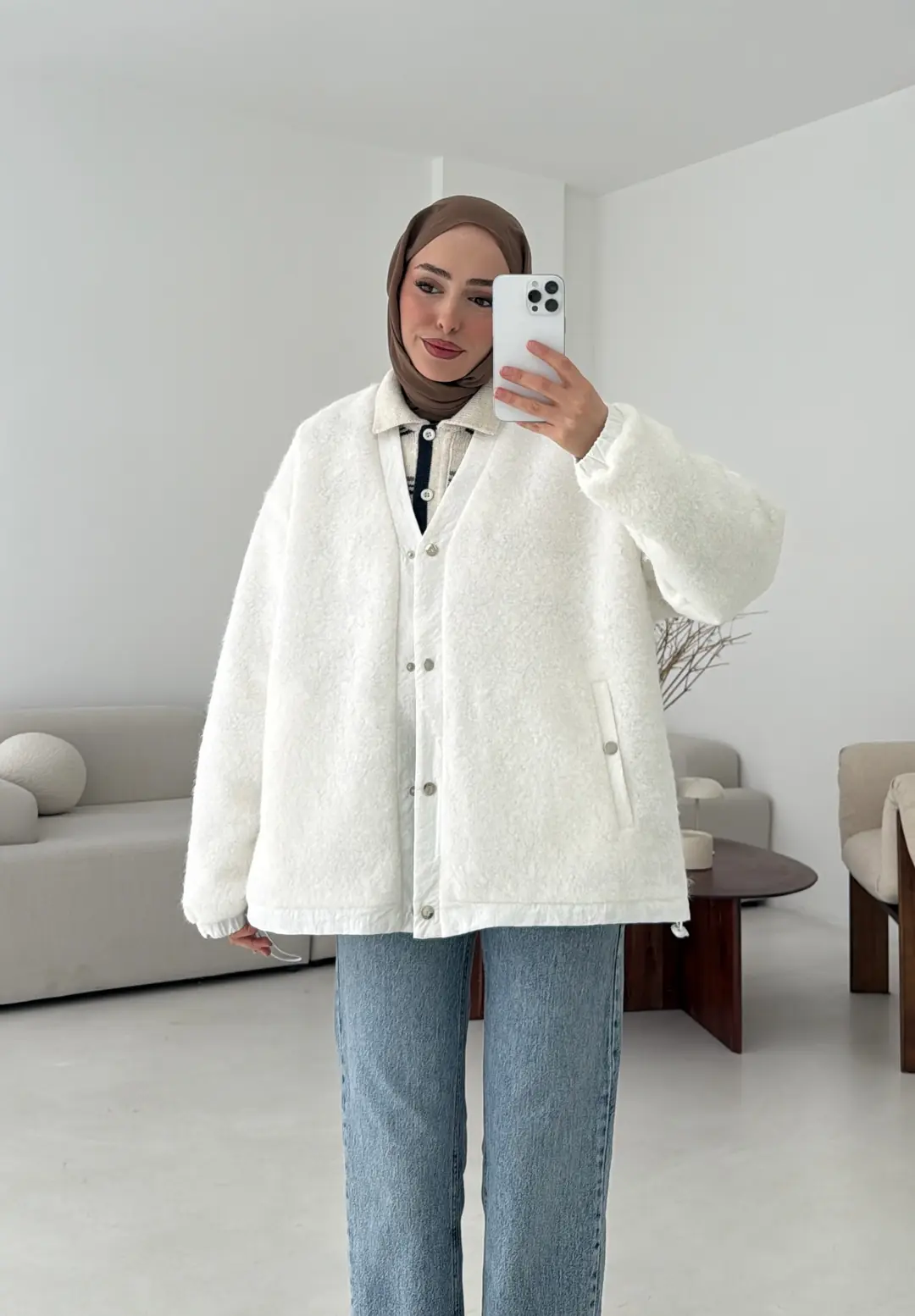 Buklet Bomber Ceket Beyaz