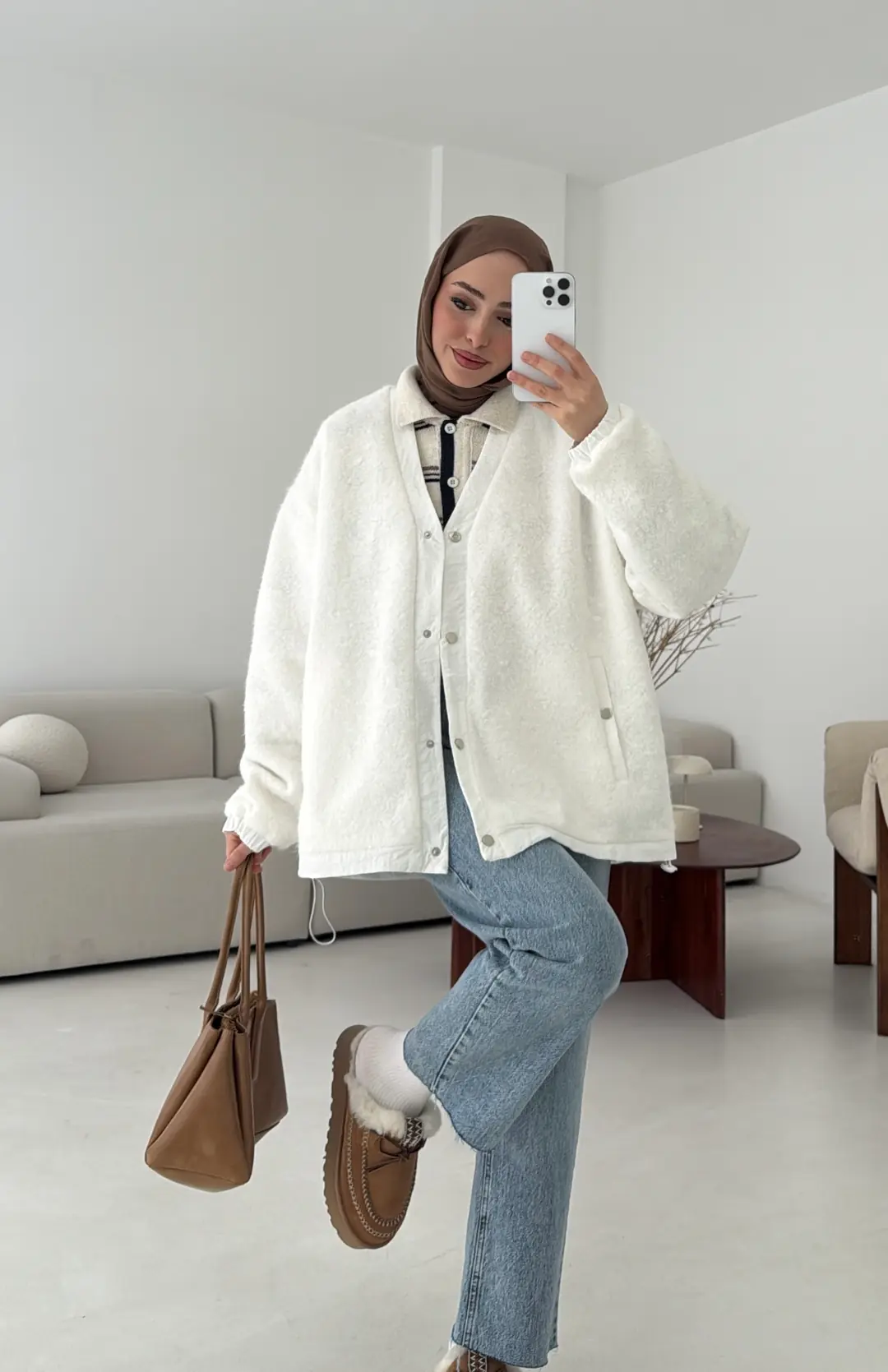 Buklet Bomber Ceket Beyaz