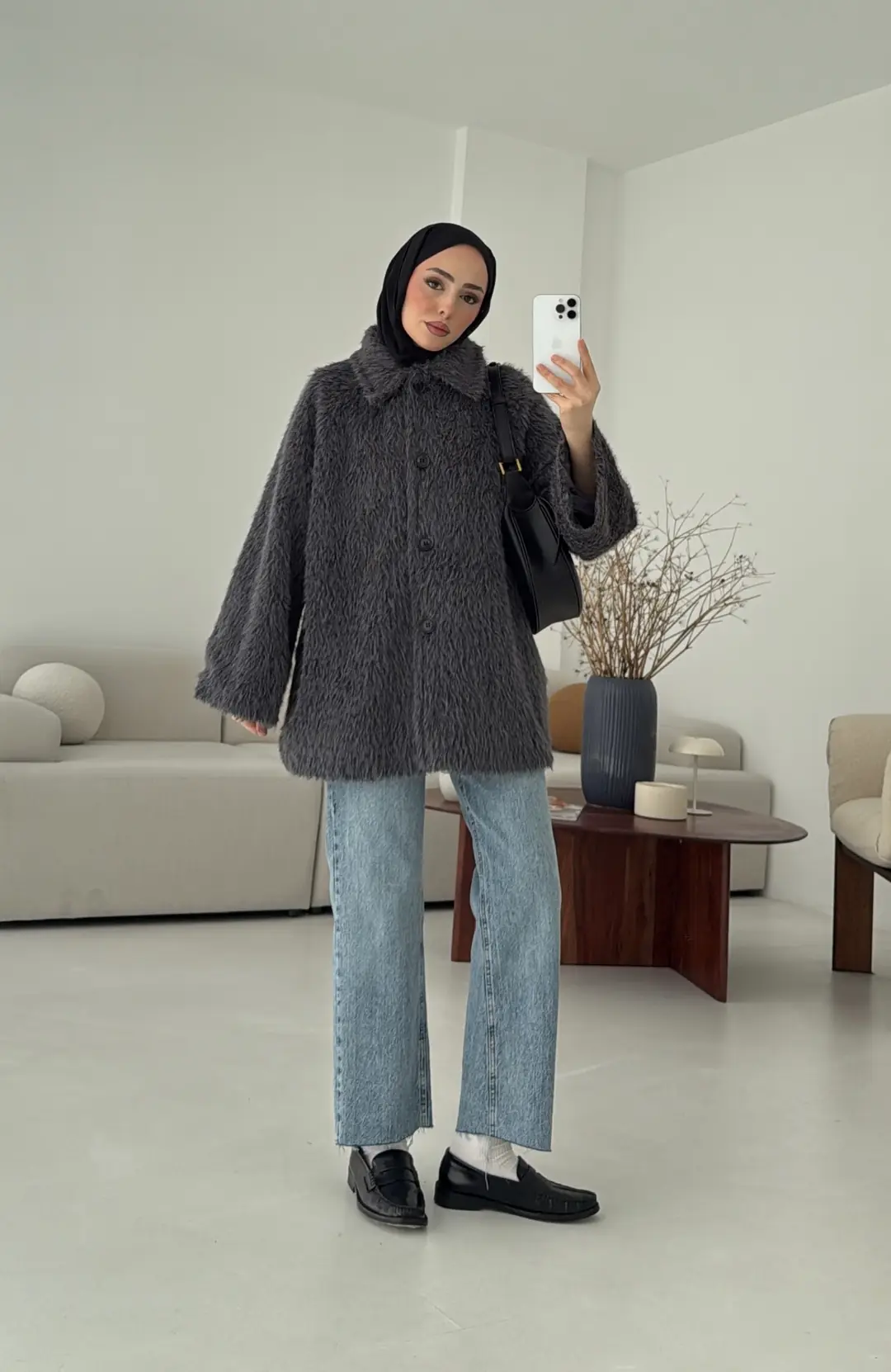 Mohair Reglan Kol Kaban Antrasit