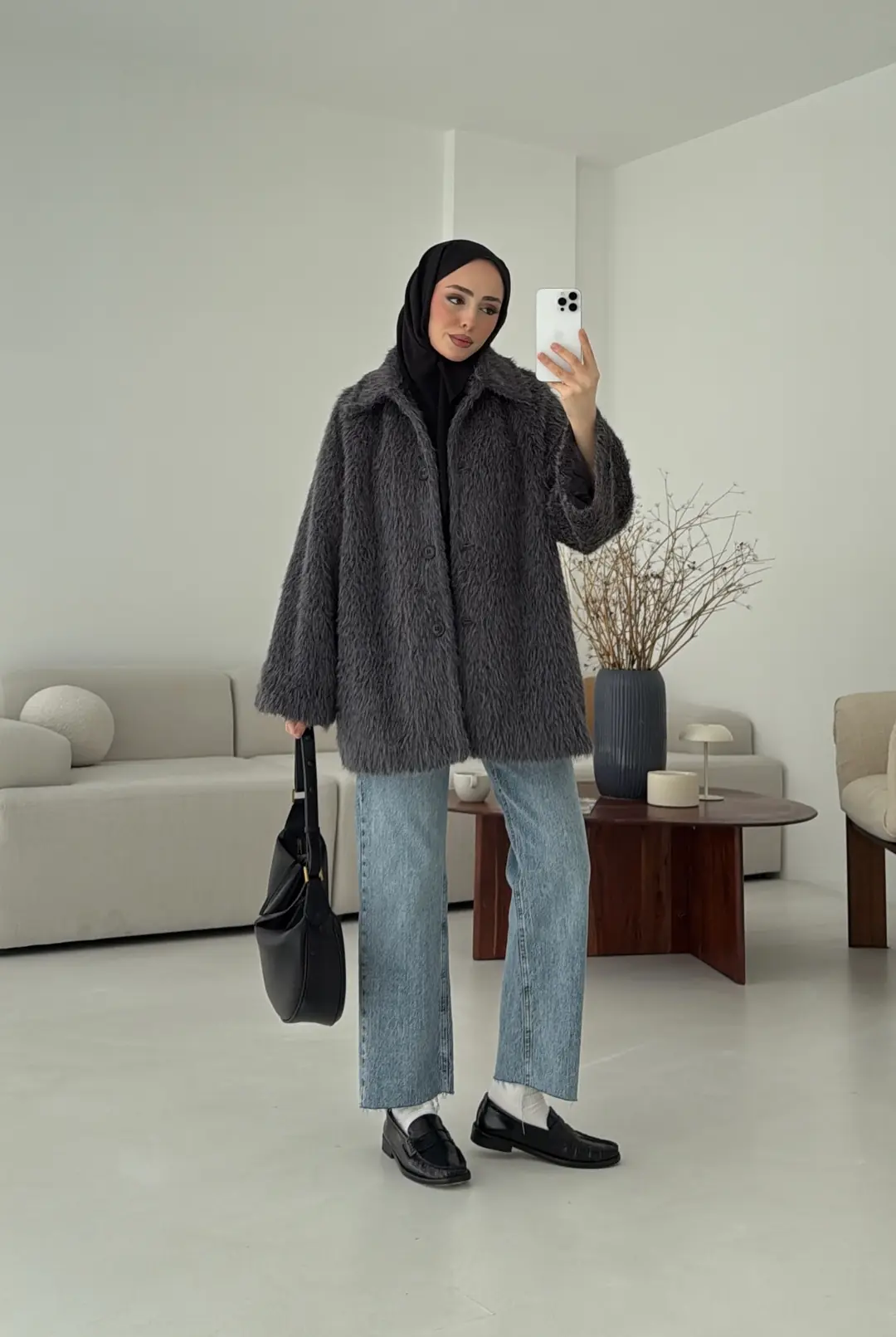 Mohair Reglan Kol Kaban Antrasit