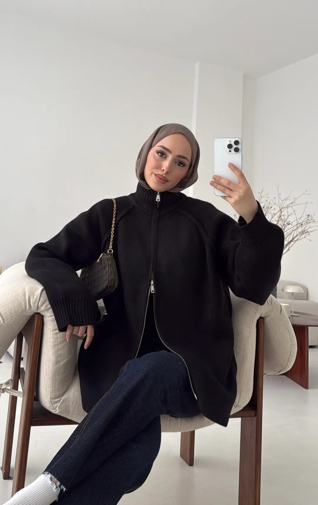 Çift Fermuarlı Hırka Siyah