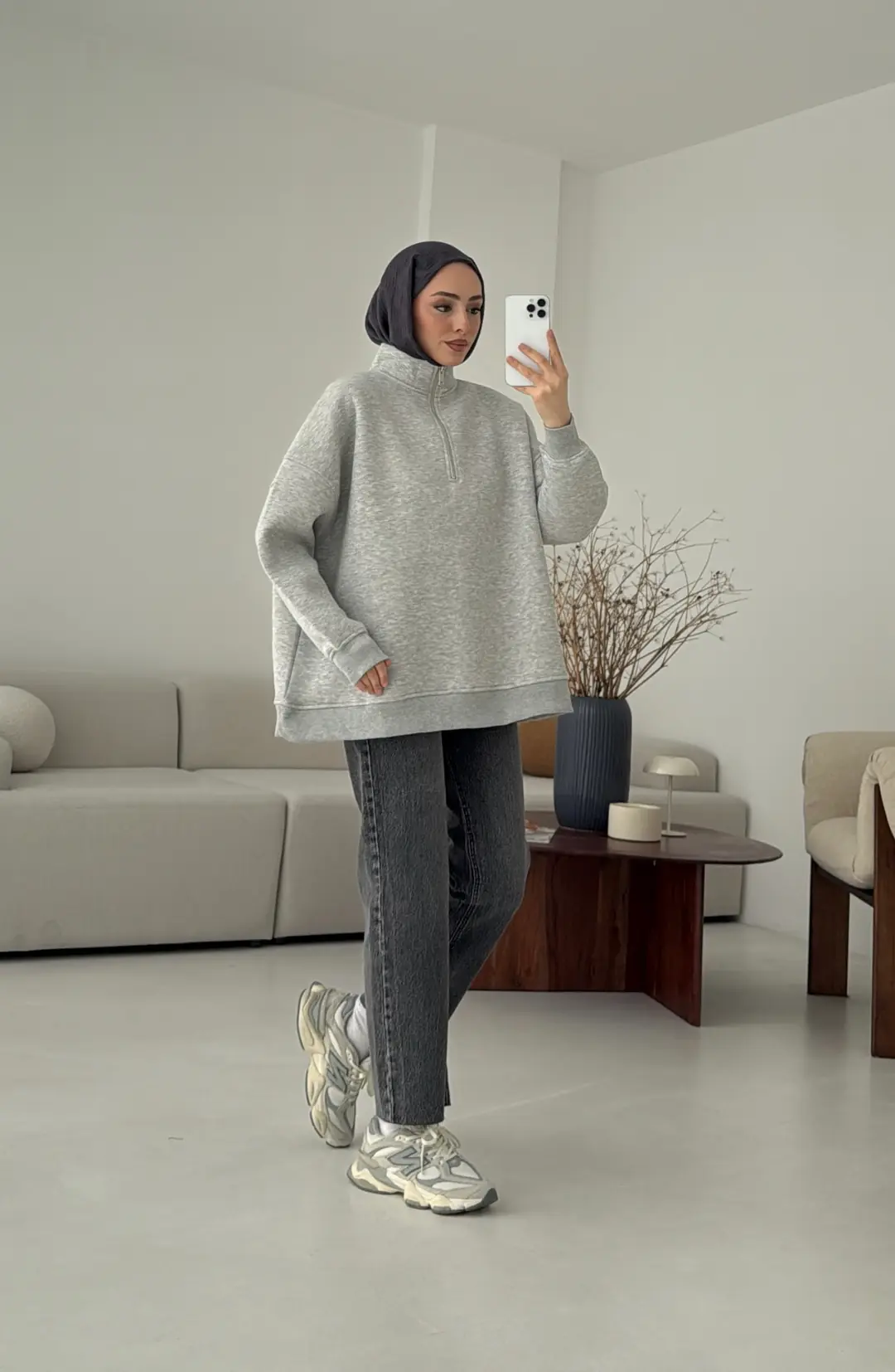 Yarım Fermuarlı Melanj Sweat