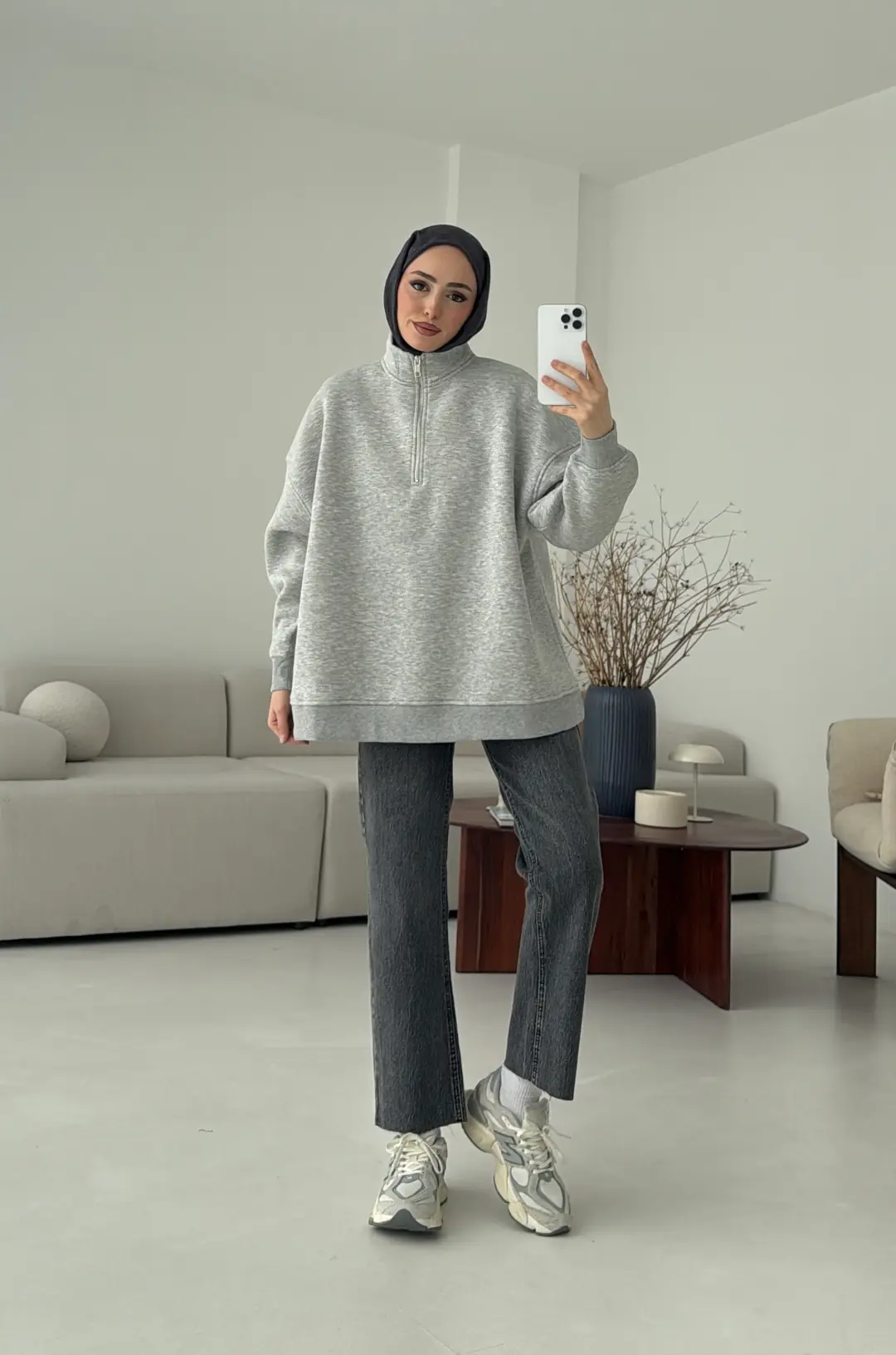Yarım Fermuarlı Melanj Sweat
