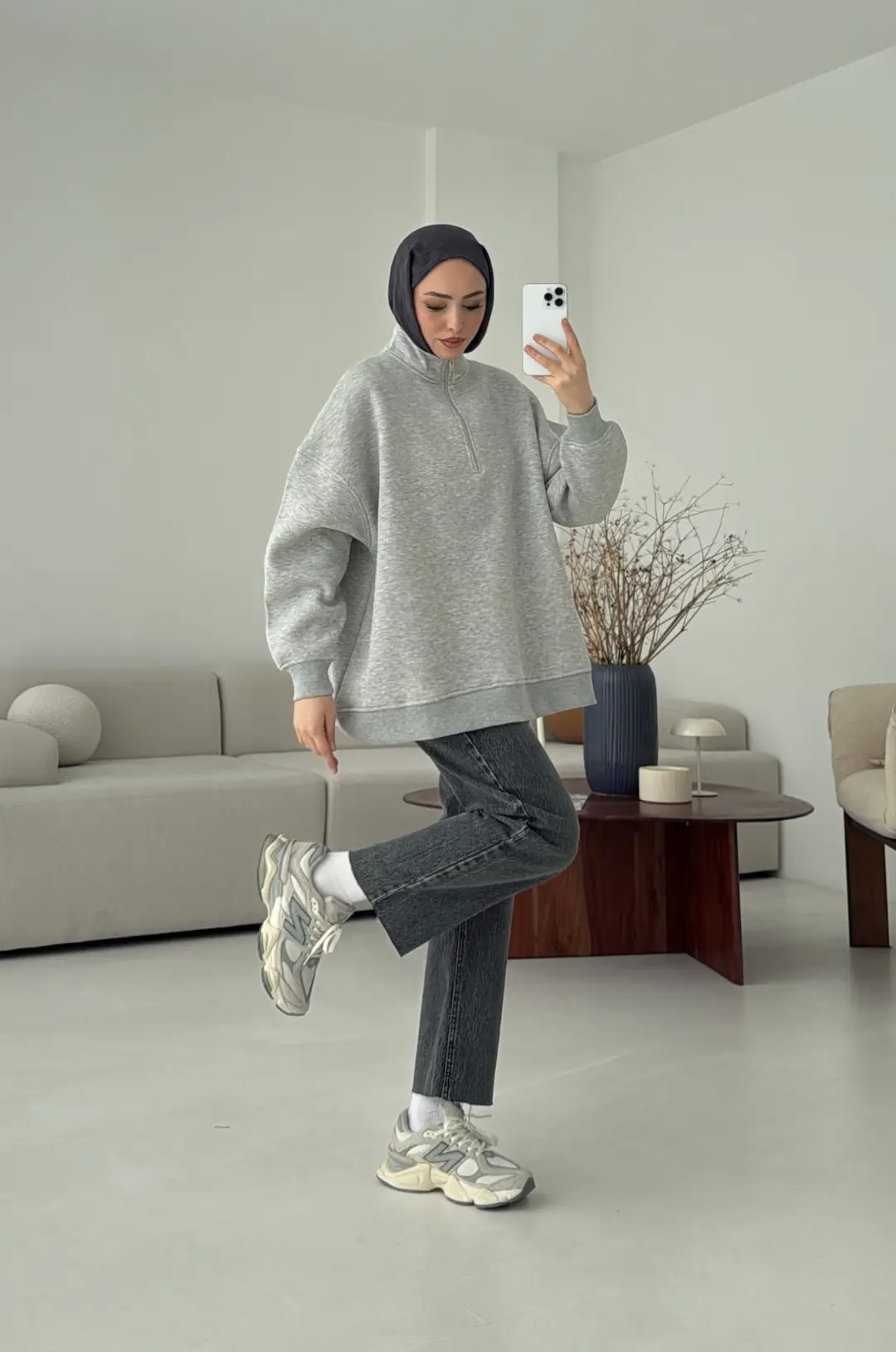 Yarım Fermuarlı Melanj Sweat