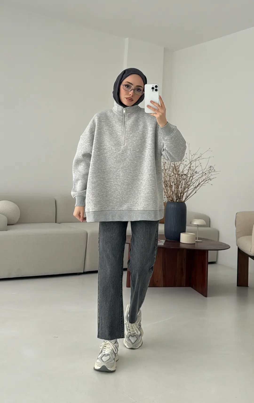 Yarım Fermuarlı Melanj Sweat