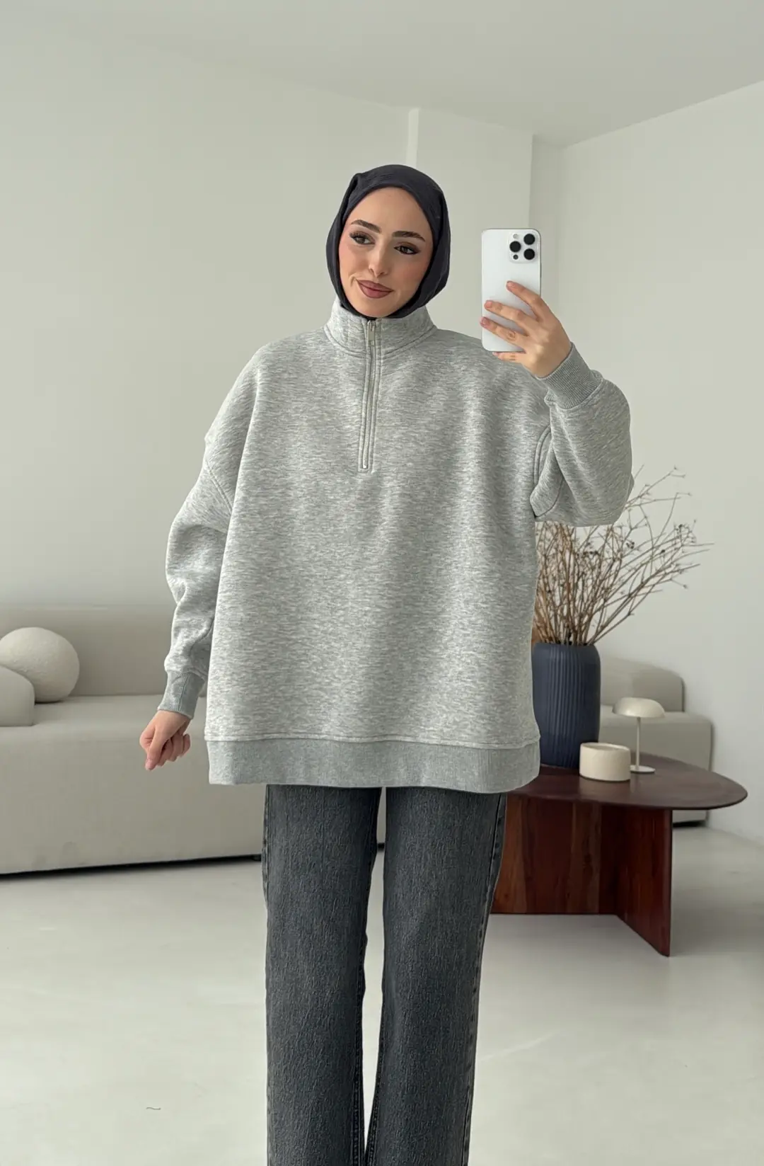 Yarım Fermuarlı Melanj Sweat