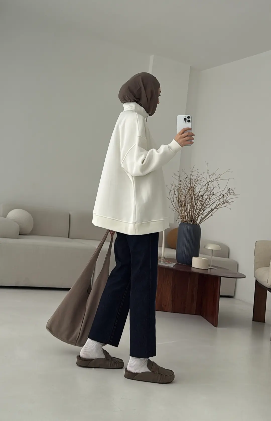 Yarım Fermuarlı Ekru Sweat