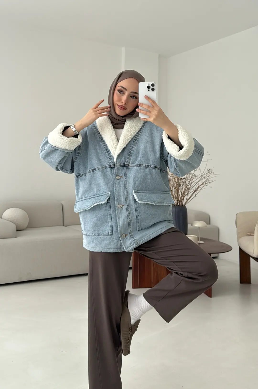 İçi Kürk Detay Denim Ceket