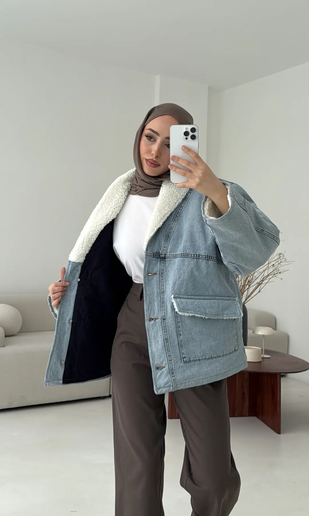 İçi Kürk Detay Denim Ceket