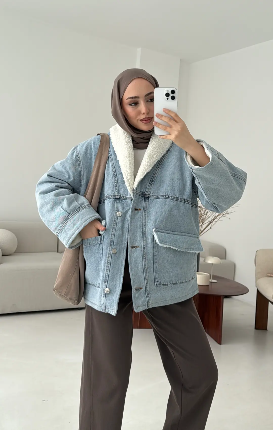 İçi Kürk Detay Denim Ceket