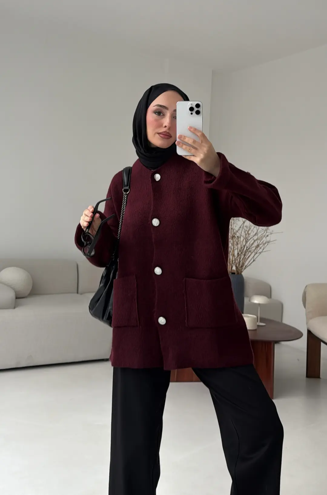 Double Kol Çelik Örgü Hırka Bordo