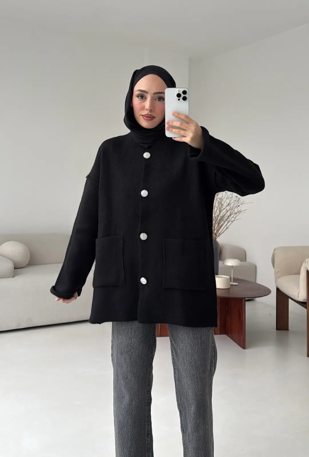 Double Kol Çelik Örgü Hırka Siyah